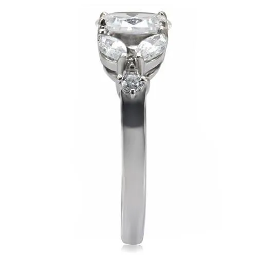 High polished (no plating) Stainless Steel Ring with AAA Grade CZ in Clear for Women Style TK073