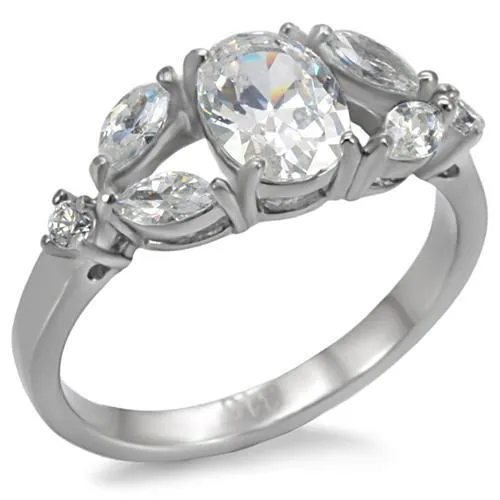 High polished (no plating) Stainless Steel Ring with AAA Grade CZ in Clear for Women Style TK073