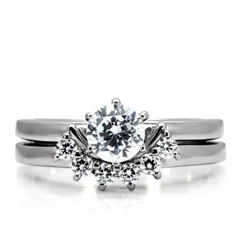 High polished (no plating) Stainless Steel Ring with AAA Grade CZ in Clear for Women Style TK105