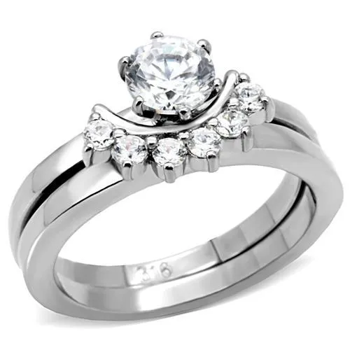 High polished (no plating) Stainless Steel Ring with AAA Grade CZ in Clear for Women Style TK105