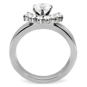 High polished (no plating) Stainless Steel Ring with AAA Grade CZ in Clear for Women Style TK105