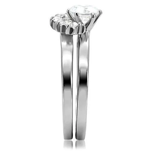 High polished (no plating) Stainless Steel Ring with AAA Grade CZ in Clear for Women Style TK105