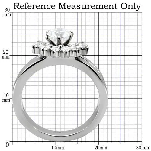 High polished (no plating) Stainless Steel Ring with AAA Grade CZ in Clear for Women Style TK105