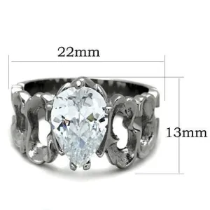 High polished (no plating) Stainless Steel Ring with AAA Grade CZ in Clear for Women Style TK1534