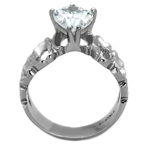 High polished (no plating) Stainless Steel Ring with AAA Grade CZ in Clear for Women Style TK1534