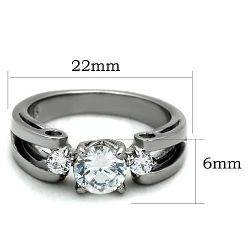 High polished (no plating) Stainless Steel Ring with AAA Grade CZ in Clear for Women Style TK1537