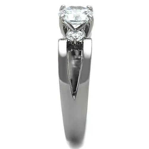 High polished (no plating) Stainless Steel Ring with AAA Grade CZ in Clear for Women Style TK1537