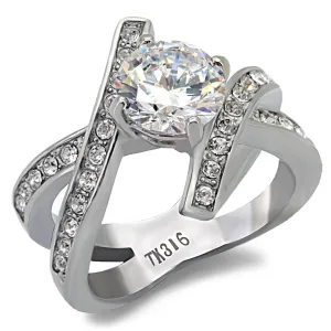 High polished (no plating) Stainless Steel Ring with AAA Grade CZ in Clear for Women Style TK169