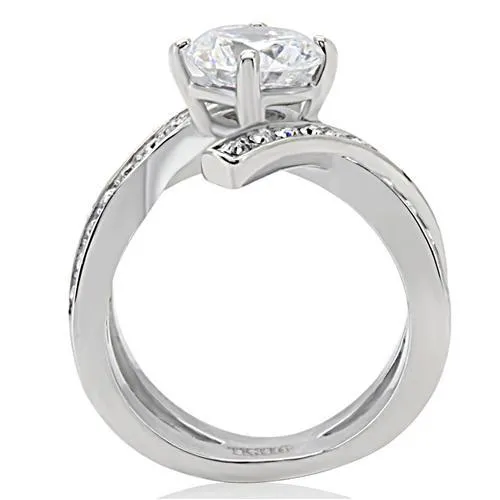 High polished (no plating) Stainless Steel Ring with AAA Grade CZ in Clear for Women Style TK169