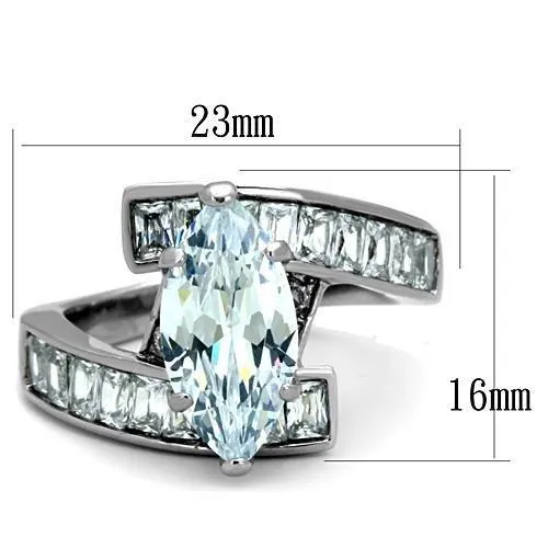 High polished (no plating) Stainless Steel Ring with AAA Grade CZ in Clear for Women Style TK1754