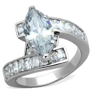 High polished (no plating) Stainless Steel Ring with AAA Grade CZ in Clear for Women Style TK1754