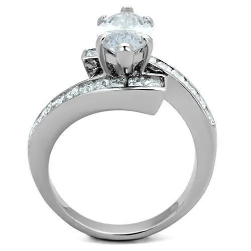 High polished (no plating) Stainless Steel Ring with AAA Grade CZ in Clear for Women Style TK1754