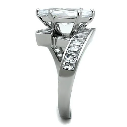 High polished (no plating) Stainless Steel Ring with AAA Grade CZ in Clear for Women Style TK1754