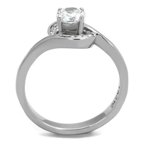 High polished (no plating) Stainless Steel Ring with AAA Grade CZ in Clear for Women Style TK2116