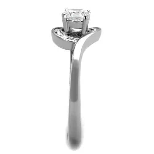 High polished (no plating) Stainless Steel Ring with AAA Grade CZ in Clear for Women Style TK2116