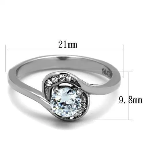 High polished (no plating) Stainless Steel Ring with AAA Grade CZ in Clear for Women Style TK2116