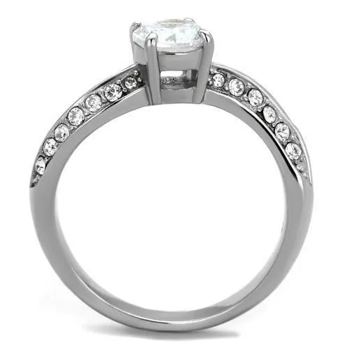 High polished (no plating) Stainless Steel Ring with AAA Grade CZ in Clear for Women Style TK2171