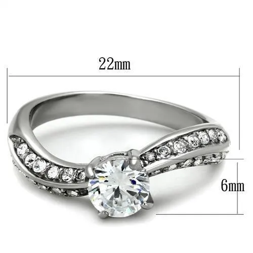 High polished (no plating) Stainless Steel Ring with AAA Grade CZ in Clear for Women Style TK2171