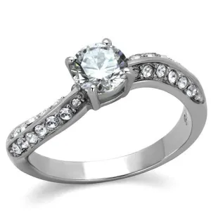 High polished (no plating) Stainless Steel Ring with AAA Grade CZ in Clear for Women Style TK2171