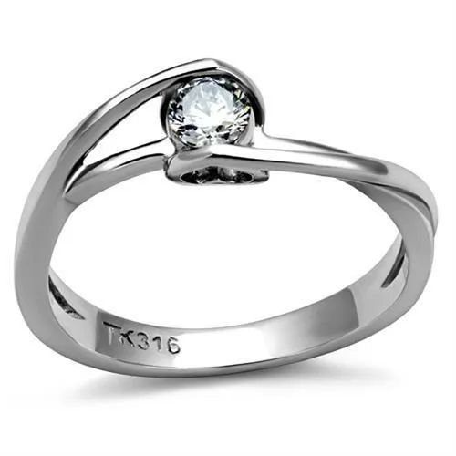 High polished (no plating) Stainless Steel Ring with AAA Grade CZ in Clear for Women Style TK2835