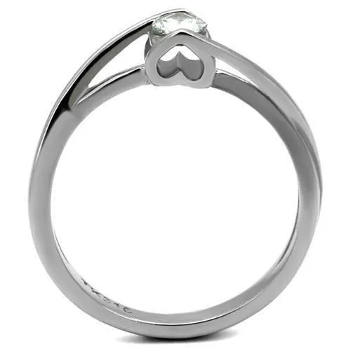 High polished (no plating) Stainless Steel Ring with AAA Grade CZ in Clear for Women Style TK2835