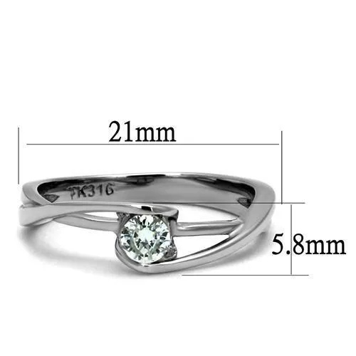 High polished (no plating) Stainless Steel Ring with AAA Grade CZ in Clear for Women Style TK2835