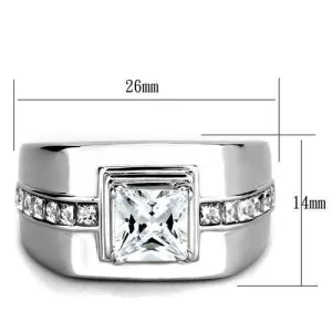 High polished (no plating) Stainless Steel Ring with AAA Grade CZ in Clear for Women Style TK3011