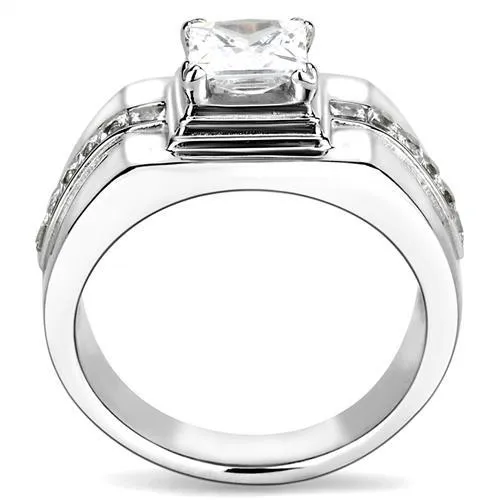 High polished (no plating) Stainless Steel Ring with AAA Grade CZ in Clear for Women Style TK3011