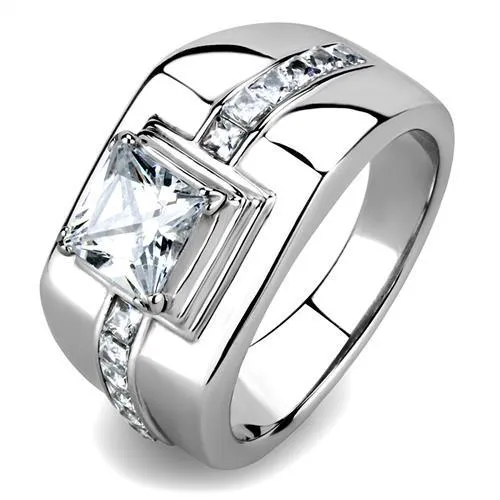 High polished (no plating) Stainless Steel Ring with AAA Grade CZ in Clear for Women Style TK3011