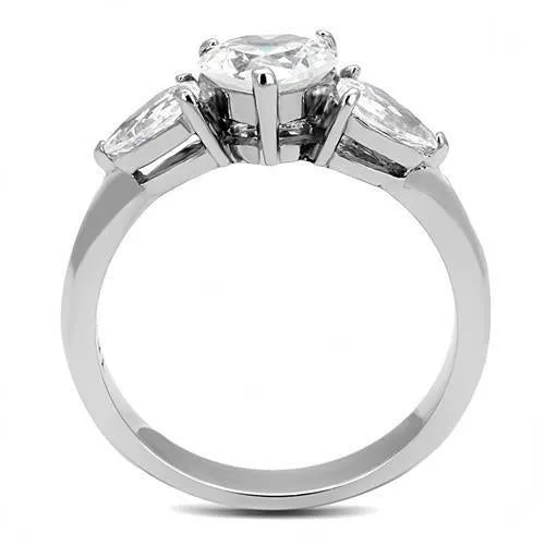 High polished (no plating) Stainless Steel Ring with AAA Grade CZ in Clear for Women Style TK3138