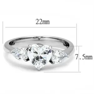 High polished (no plating) Stainless Steel Ring with AAA Grade CZ in Clear for Women Style TK3138