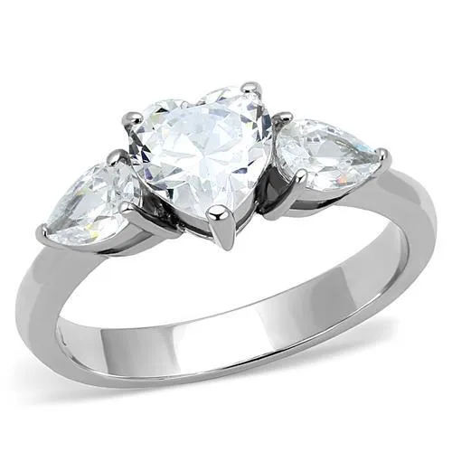 High polished (no plating) Stainless Steel Ring with AAA Grade CZ in Clear for Women Style TK3138