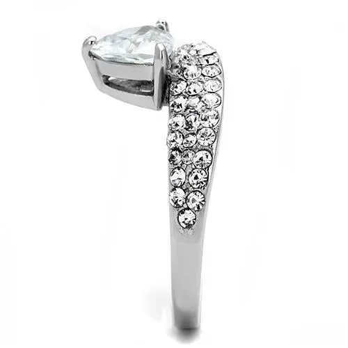 High polished (no plating) Stainless Steel Ring with AAA Grade CZ in Clear for Women Style TK3207