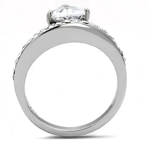 High polished (no plating) Stainless Steel Ring with AAA Grade CZ in Clear for Women Style TK3207