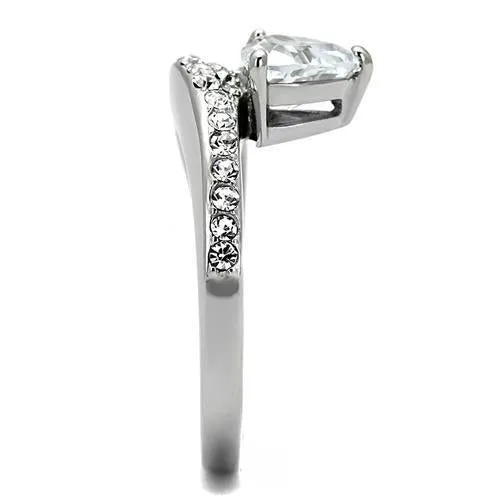 High polished (no plating) Stainless Steel Ring with AAA Grade CZ in Clear for Women Style TK3207