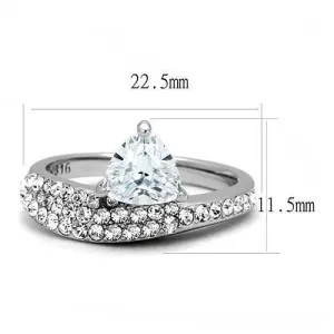 High polished (no plating) Stainless Steel Ring with AAA Grade CZ in Clear for Women Style TK3207