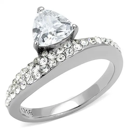 High polished (no plating) Stainless Steel Ring with AAA Grade CZ in Clear for Women Style TK3207