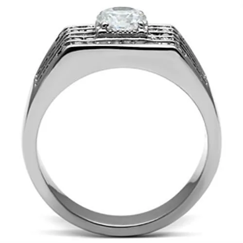 High polished (no plating) Stainless Steel Ring with AAA Grade CZ in Clear for Women Style TK351