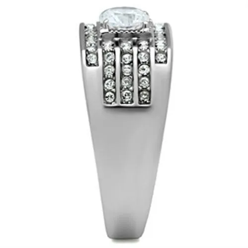 High polished (no plating) Stainless Steel Ring with AAA Grade CZ in Clear for Women Style TK351