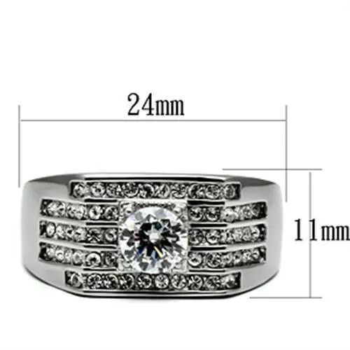 High polished (no plating) Stainless Steel Ring with AAA Grade CZ in Clear for Women Style TK351