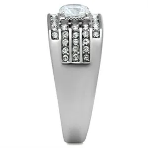 High polished (no plating) Stainless Steel Ring with AAA Grade CZ in Clear for Women Style TK351