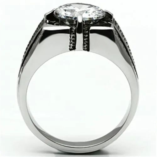 High polished (no plating) Stainless Steel Ring with AAA Grade CZ in Clear for Women Style TK701