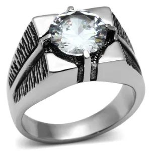 High polished (no plating) Stainless Steel Ring with AAA Grade CZ in Clear for Women Style TK701