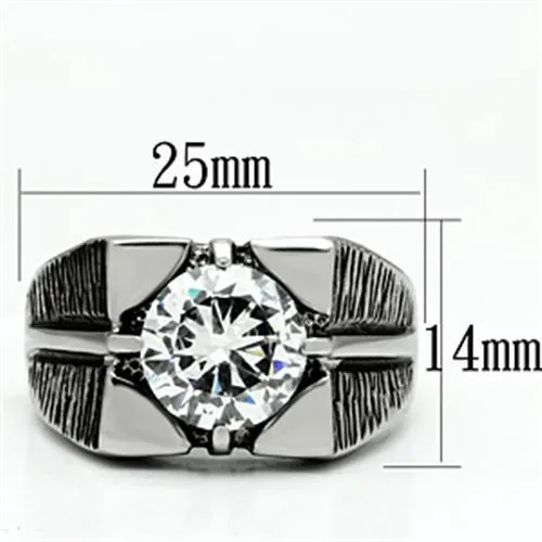 High polished (no plating) Stainless Steel Ring with AAA Grade CZ in Clear for Women Style TK701