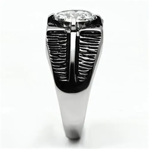 High polished (no plating) Stainless Steel Ring with AAA Grade CZ in Clear for Women Style TK701