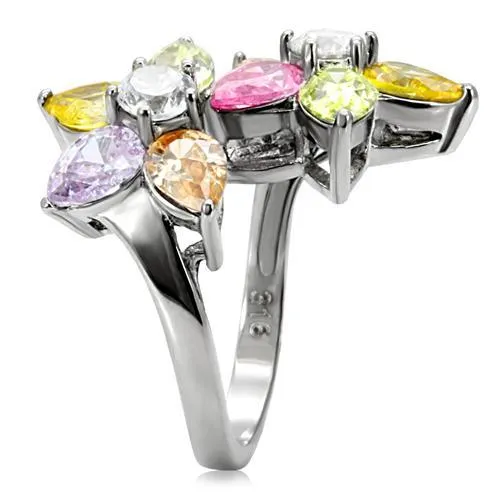 High polished (no plating) Stainless Steel Ring with AAA Grade CZ in Multi Color for Women Style TK111