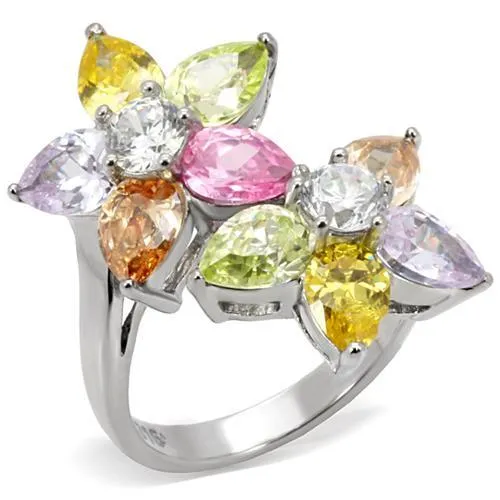 High polished (no plating) Stainless Steel Ring with AAA Grade CZ in Multi Color for Women Style TK111