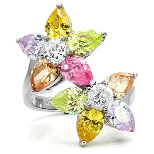 High polished (no plating) Stainless Steel Ring with AAA Grade CZ in Multi Color for Women Style TK111