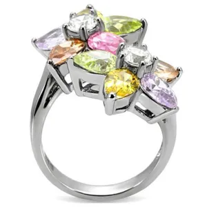 High polished (no plating) Stainless Steel Ring with AAA Grade CZ in Multi Color for Women Style TK111