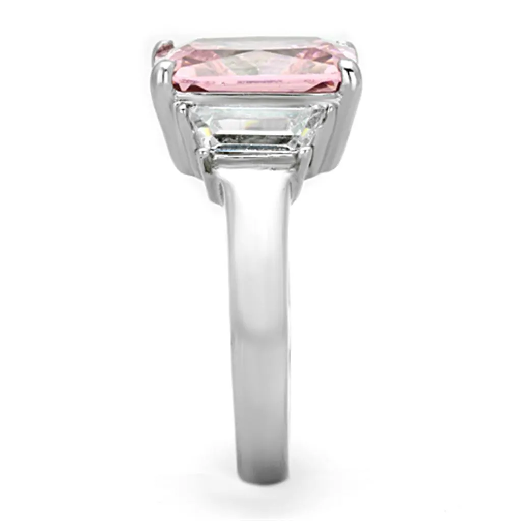 High polished (no plating) Stainless Steel Ring with AAA Grade CZ in Rose for Women Style TK1224